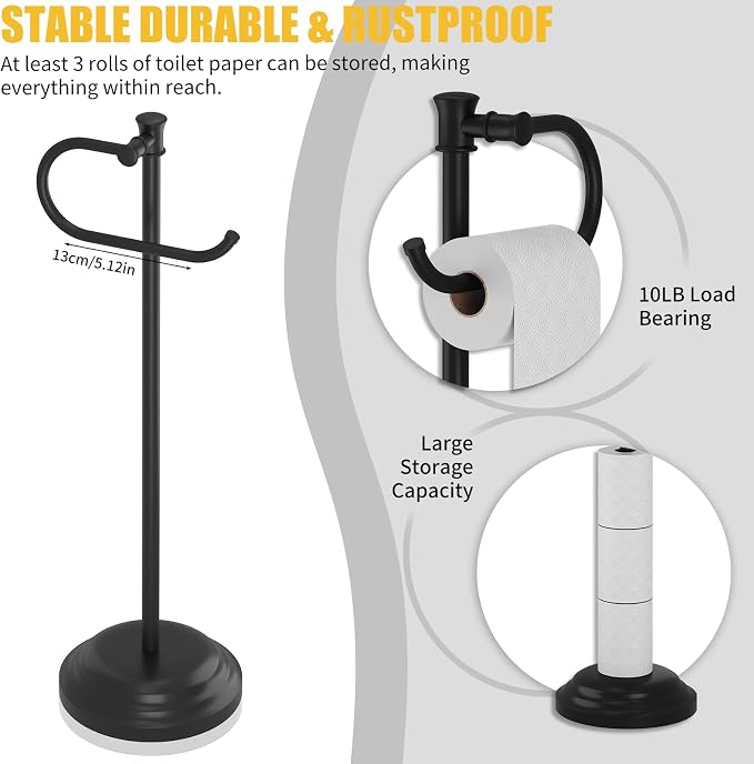 BESy Toilet Paper Holder Free Standing Bathroom Toilet Tissue Holder Stand - Image 4