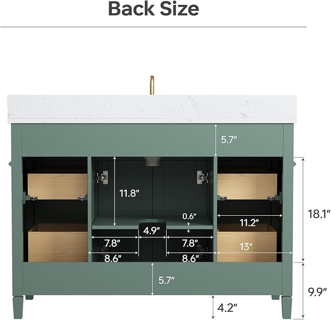 48" Bathroom Vanity with Sink, Sea Green Painted Vanity with Countertop & - Image 7