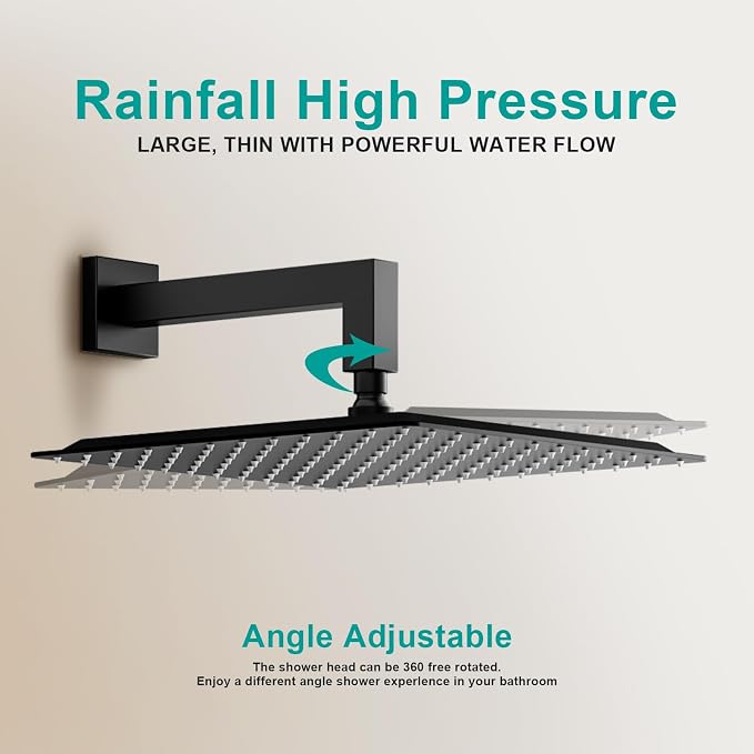 Square Rain Shower Head, High Flow Stainless Steel, Work - Image 7