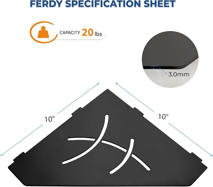 FerdY 2-Pack 10" Matte Black Recessed Corner Shower Shelf, - Image 9