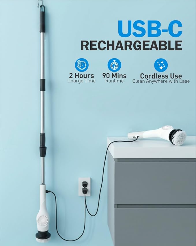 Electric Spin Scrubber, 3-Speed Cordless Shower Scrubber - Image 7