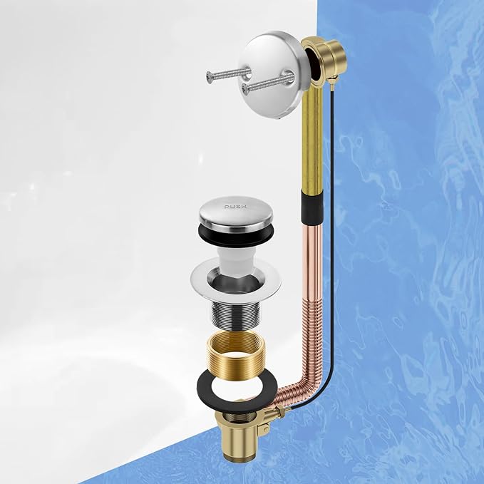 Brushed Nickel Bathtub Drain Tip-Toe Tub Trim Set - Image 6