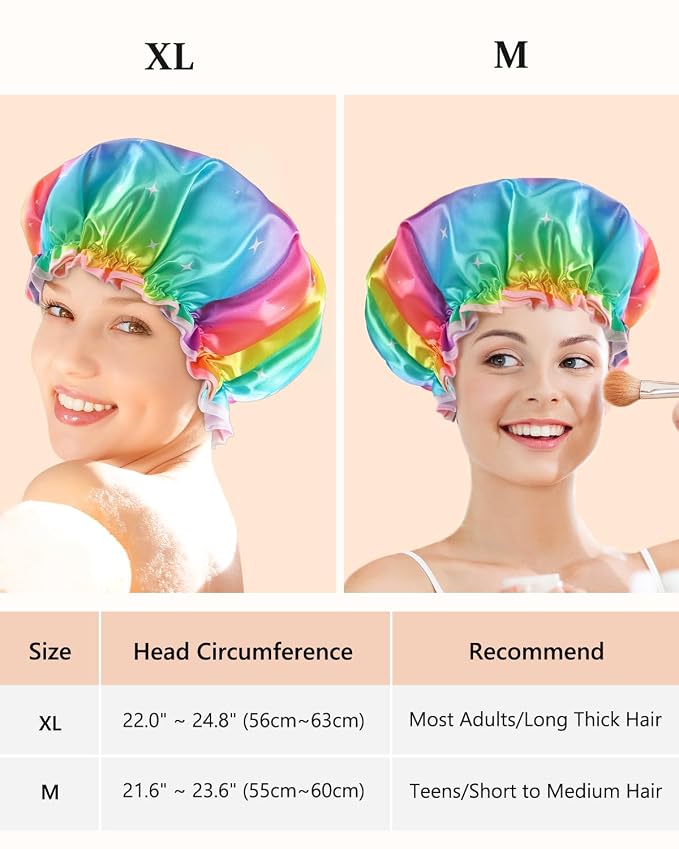 Shower Cap for Women, Reusable Shower Cap Double Waterproof Hair Cap for Shower - Image 2