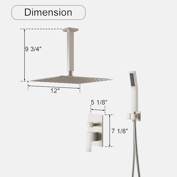 WELLFOR 12-In Ceiling Mount Shower System - Image 6