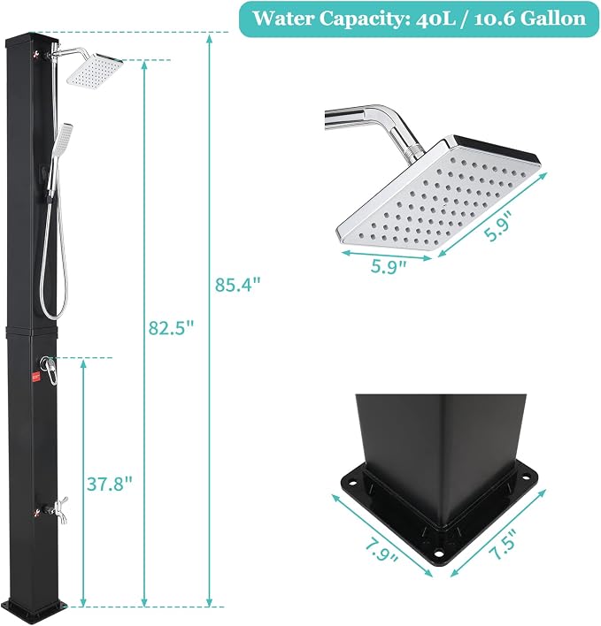 VINGLI 10.6 Gallon 7.5FT Solar Heated Shower - Image 6