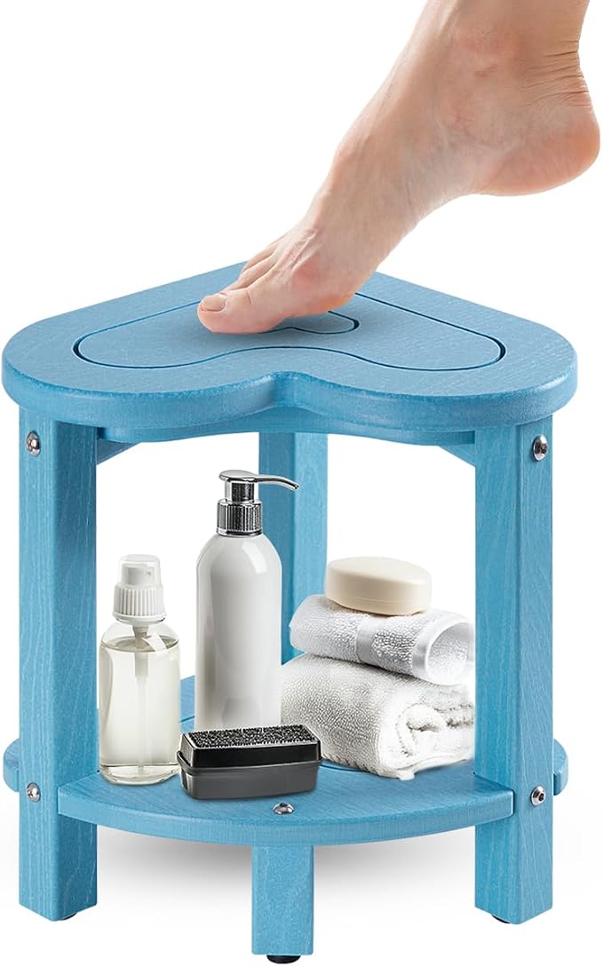 UHA Corner Shower Stool for Shaving Legs， HDPE Waterproof Bathroom Shower Bench by Uha