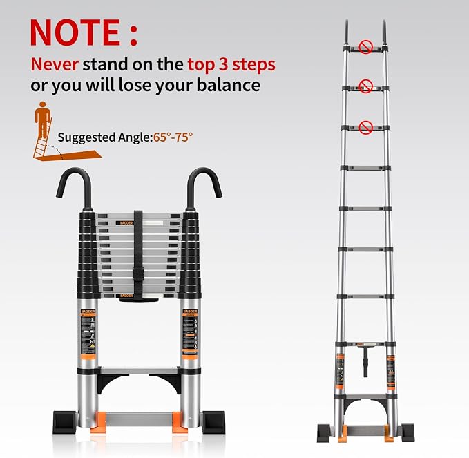 Telescoping Ladder, 13.5FT Aluminum Multi-Purpose Collapsible Ladder - Image 7