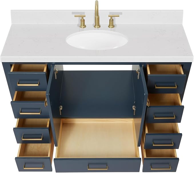 ARIEL Cambridge 48" Midnight Blue Bathroom Vanity, 1.5" Edge Carrara White - Image 5