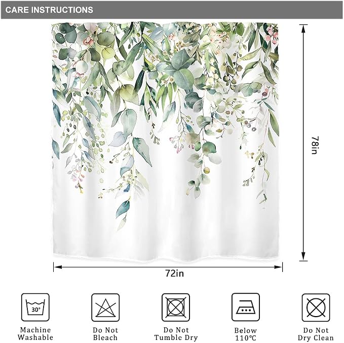 Riyidecor Green Eucalyptus Leaves Shower Curtain - Image 5