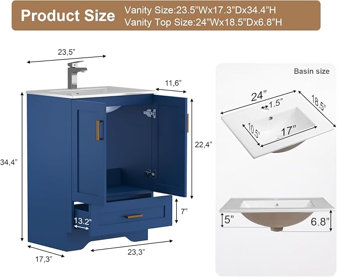 30 inch Bathroom Vanity with Sink, Modern White Vanity - Image 2
