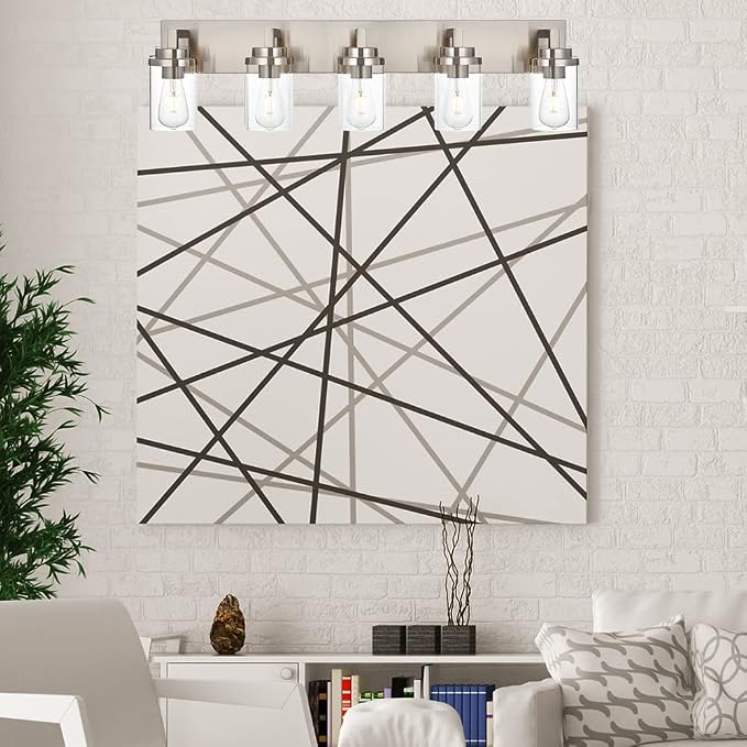MELUCEE 5-Light Bathroom Vanity Light Brushed Nickel Finish - Image 7