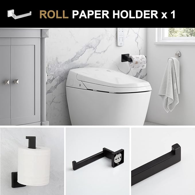 5-Piece Bathroom Hardware Set Matte Black, Lava Odoro Towel Bar Set Stainless - Image 5