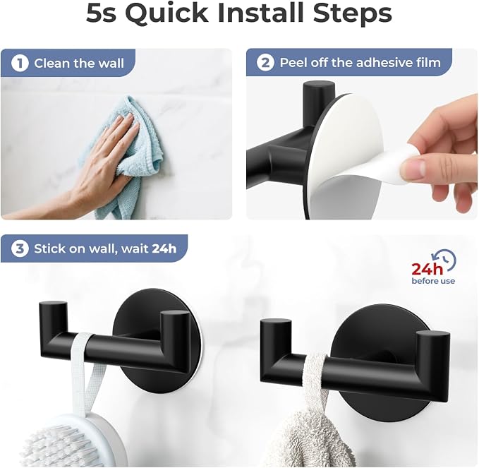 2 Pack Black Bathroom Hooks for Towels - Image 6