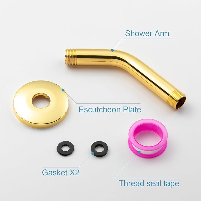 OFFO Shower Arm with Flange, 6 in Bright Gold Wall Mount Replacement Angle - Image 6