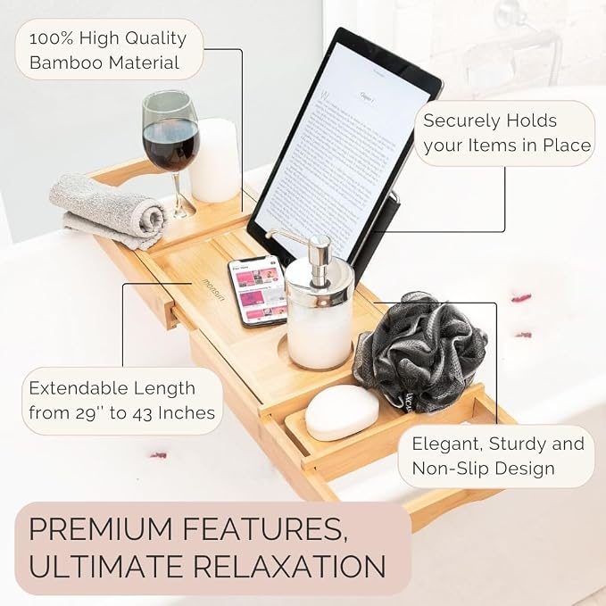 Bamboo Bathtub Tray Caddy Expandable - Image 3
