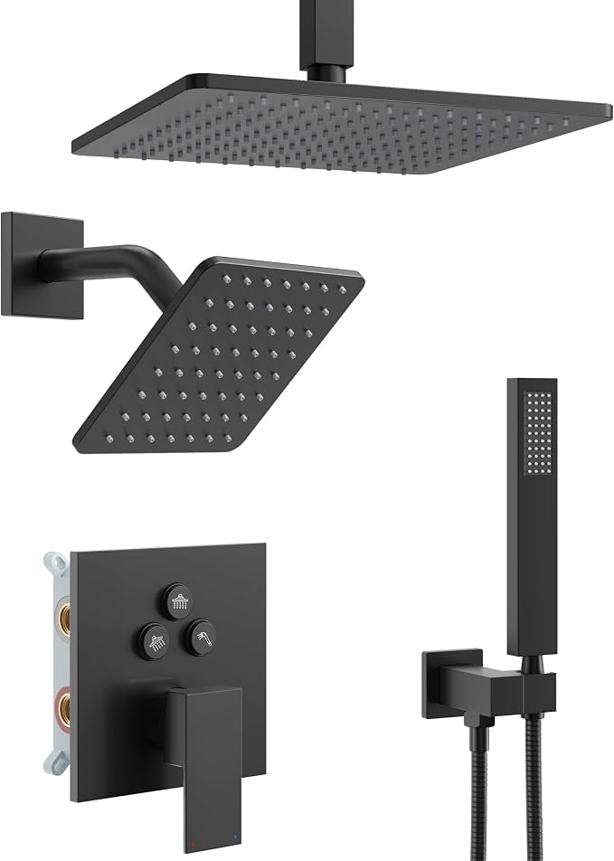 Black Shower System, Matte Black Shower Faucet Set by esnbia
