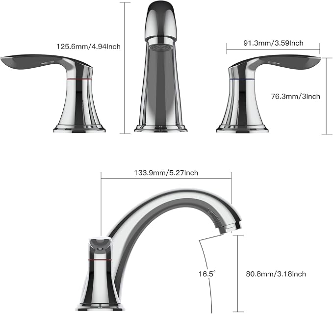 Bathroom Sink Faucet, Faucet for Bathroom Sink, Widespread Chrome Bathroom - Image 5