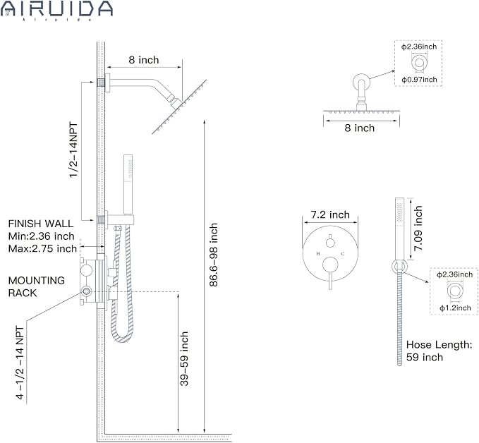 Airuida Shower Fixtures 2 Functions Shower Faucet Set Wall Mounted - Image 9