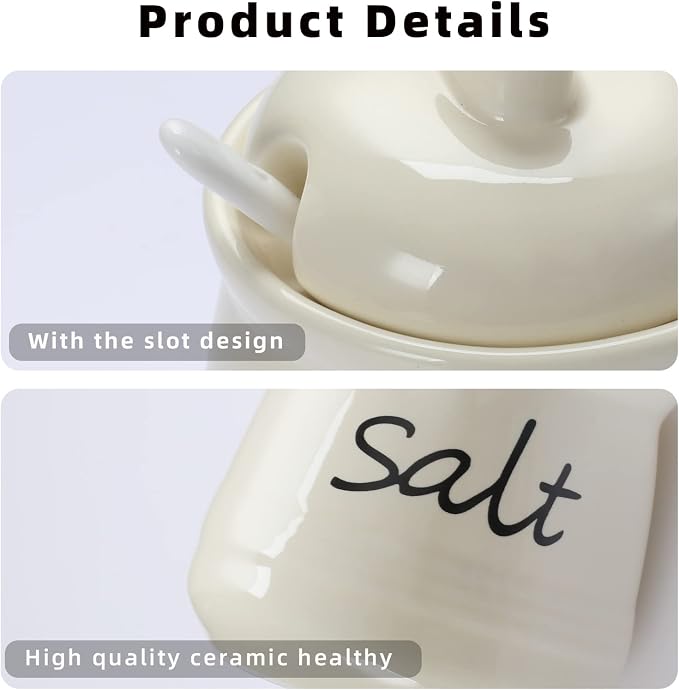 ONTUBE Ceramic Salt Bowl with Lid and Spoon 12oz - Image 7