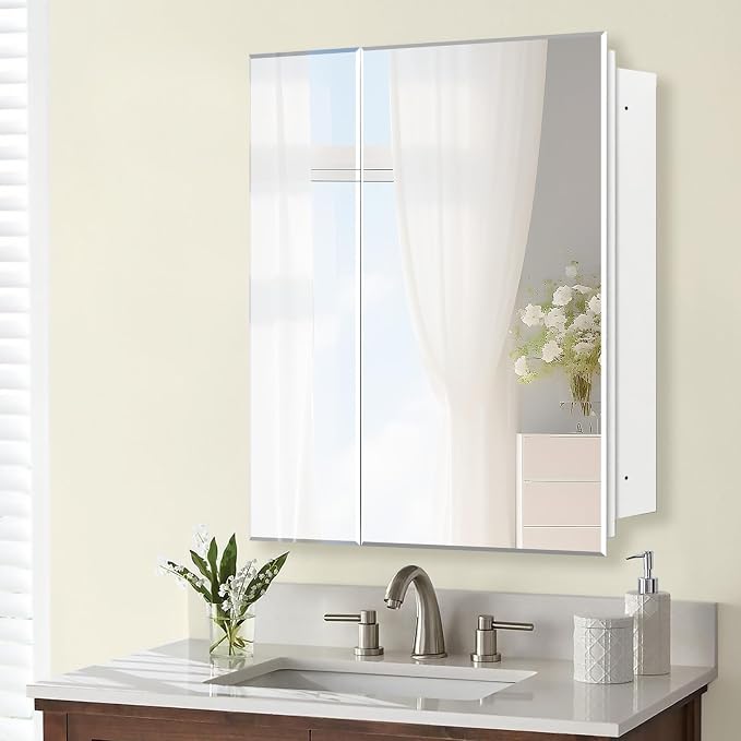 Bathroom Medicine Cabinet with 30x26 in Rectangular Beveled Frameless Mirror - Image 2