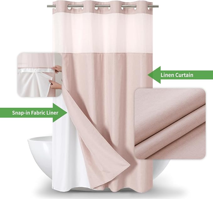 Stall No Hooks Needed Linen Textured Shower Curtain - Image 2