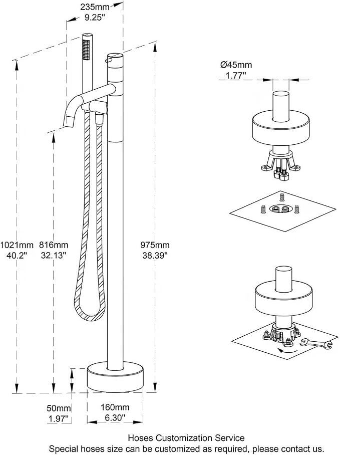 Freestanding Bathtub Faucet Floor Mount Tub Filler Chrome Brass Single Handle - Image 2