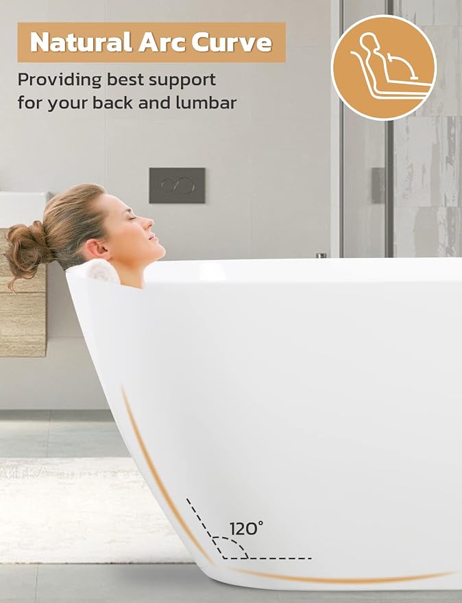 55" Sleek White Acrylic Freestanding Bathtub, Soaking Tub - Image 4