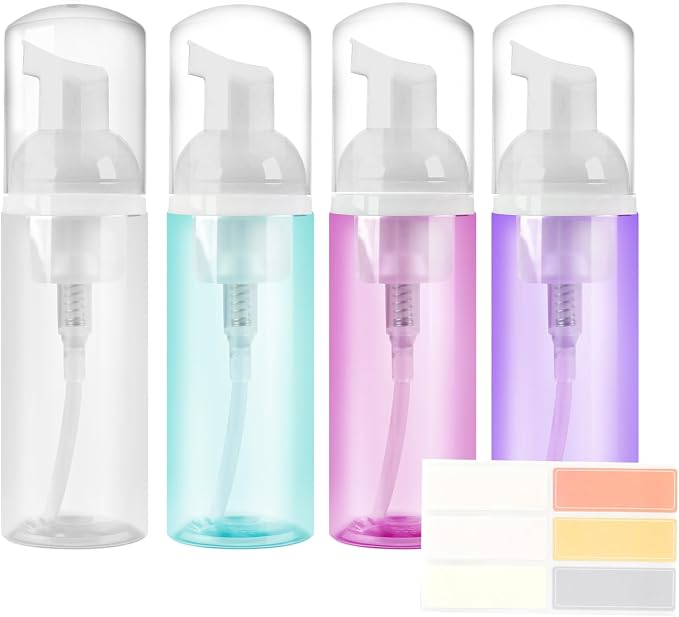 4 Pack Foam Pump Bottle, 60 ml/2 oz Mini Empty Bottle Travel Foaming Dispenser by Rindion