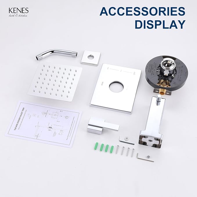 KENES Chrome Tub and Shower Trim Kit, Square Tub Shower Faucet Set Complete - Image 9