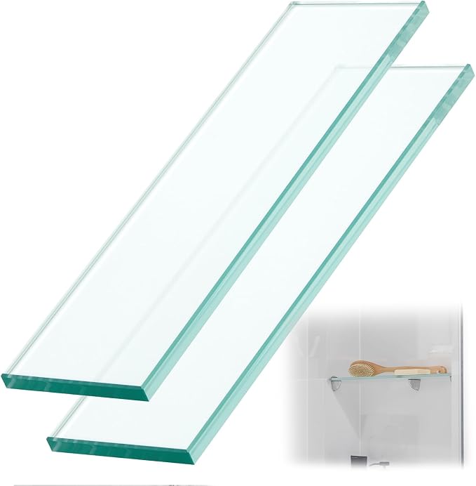 2 Pcs 13-5/8" X 4-1/4" X 3/8'' Thick Tempered Glass Shelf Clear Flat Polished by Teenyyou