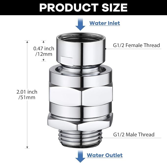 Shower Head Swivel Ball Adapter, Shower Connector Ball Joint, Solid Brass - Image 3