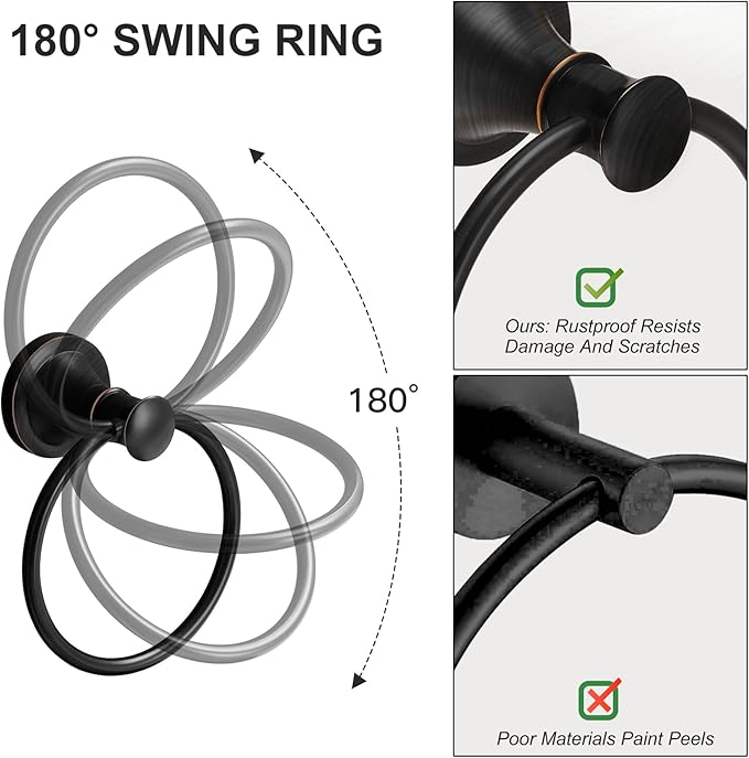 BESy Oil Rubbed Bronze Bathroom Hand Towel Ring Towel Holder, Rustproof Wall - Image 4