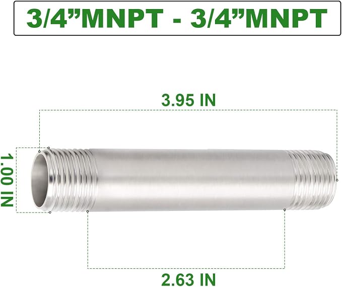 TAISHER 2PCS Stainless Steel Pipe Fittings, 3/4" NPT x 3/4" NPT Male Threaded - Image 4
