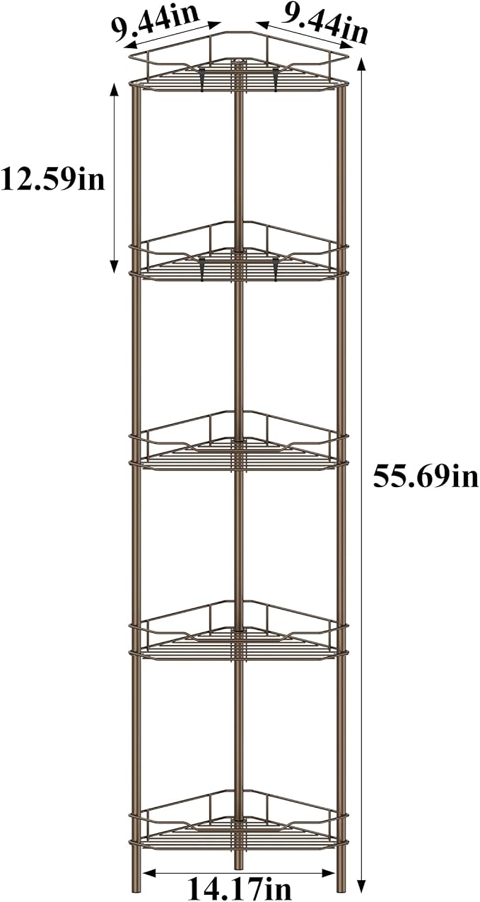5 Tier Floor Standing Corner Shower Caddy Organizer Shelf - Image 7