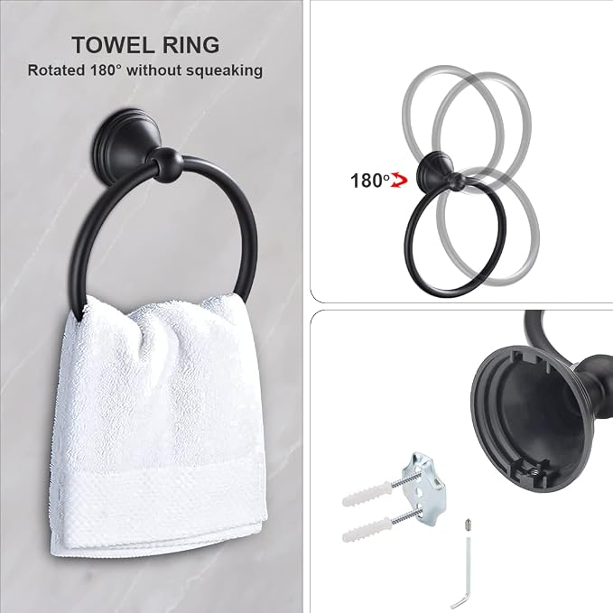 Newfun 8-Pieces Matte Black Bathroom Accessories Set Towel Racks - Image 4