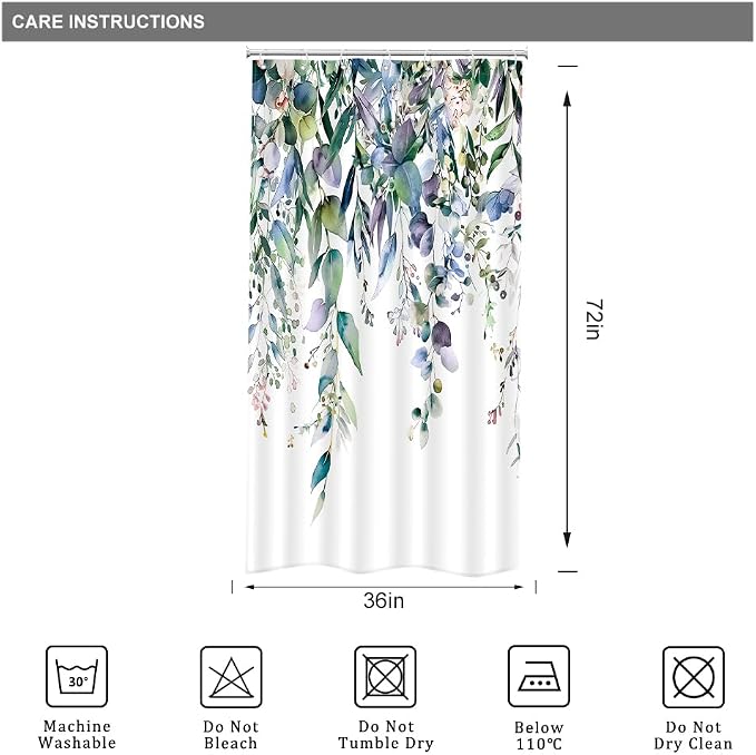 Riyidecor Small Stall Teal Eucalyptus Shower Curtain - Image 3