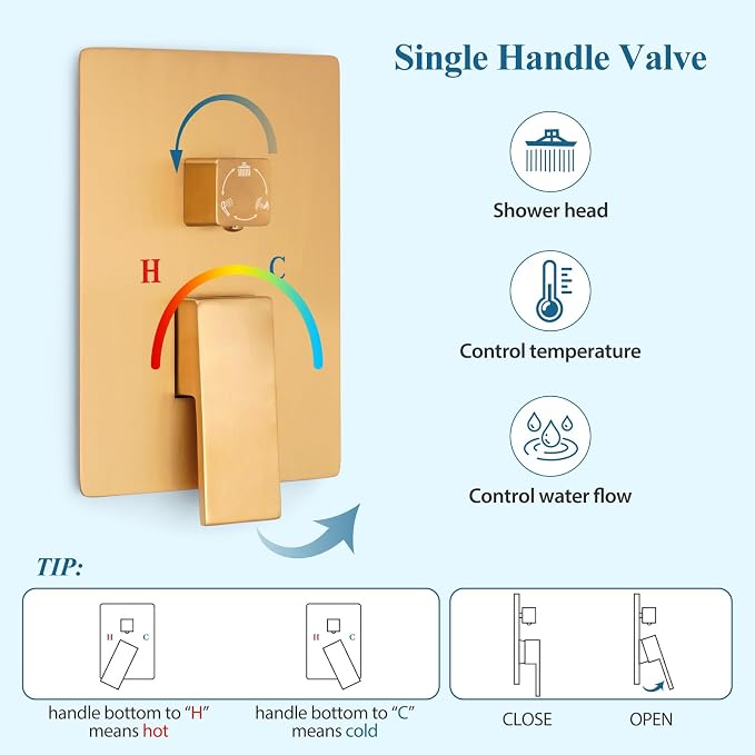 12 inch Square Shower Head and Handheld Set, Gasecoet Shower System - Image 5