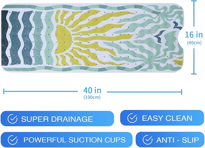 Non Slip Bathtub Mat for Kids Extra Long Anti Slip Bath Mat for Tub Abstract - Image 7