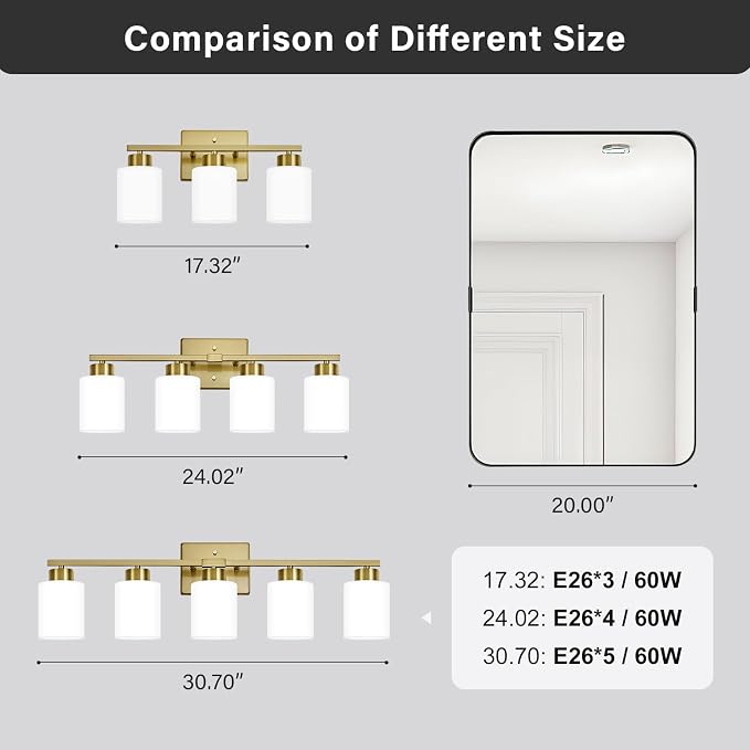 Brushed Gold Bathroom Light Fixtures, 3-Light Modern Vanity Light Over Mirror - Image 8