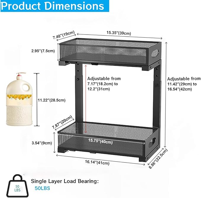 Under Sink Organizer, 2-Tier Pull Out Cabinet Organizer - Image 6