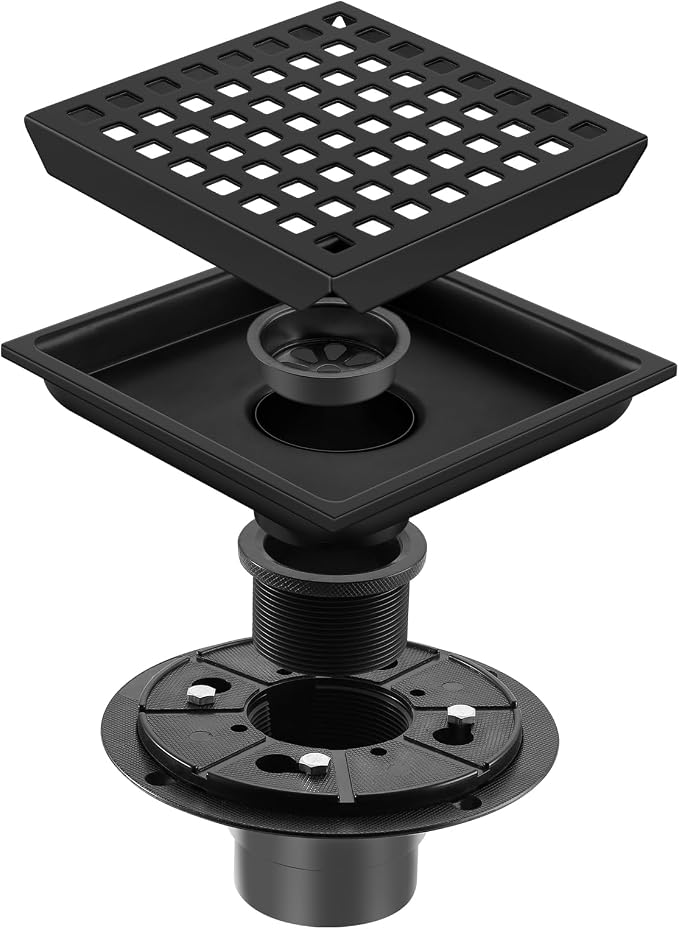 Shower Drain, Matte Black 6 inch Square Shower Floor Drain - Image 3
