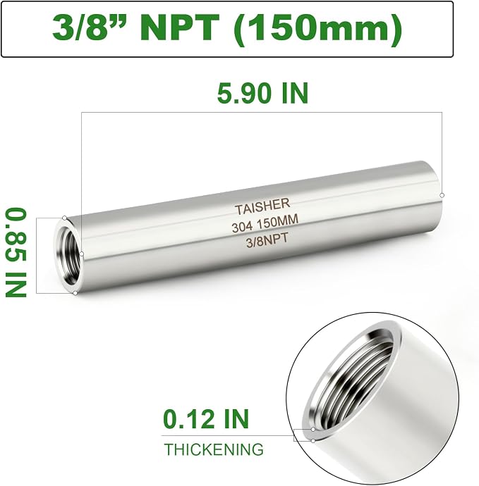 TAISHER 2PCS Stainless Steel Pipe Fittings, 3/8" NPT Female x 3/8" NPT Female - Image 2