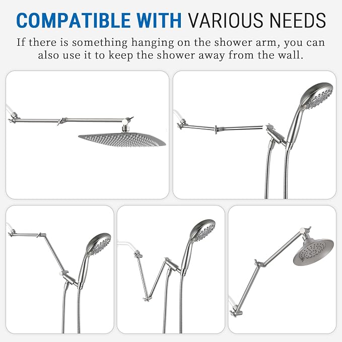 G-Promise 18 Inch Shower Head Extension Arm, Solid Brass Height & Angle - Image 3