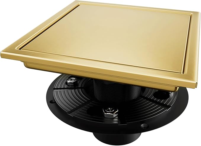 Square Shower Drain, AISI 304 Stainless Steel Gold Shower Floor Drain by Elefloom