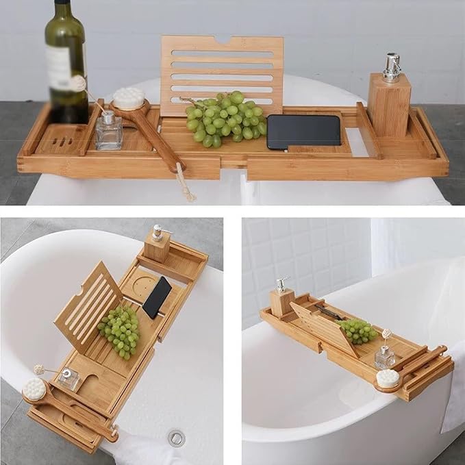Expandable Bath Tray, Wooden Bathtub Tray Caddy - Image 5