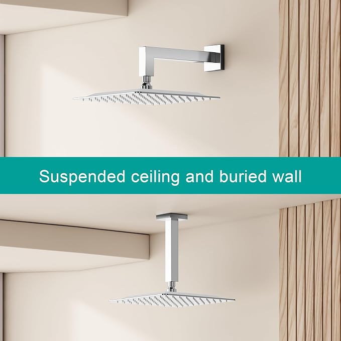 Square Rain Shower Head, High Flow Stainless Steel, Work - Image 3