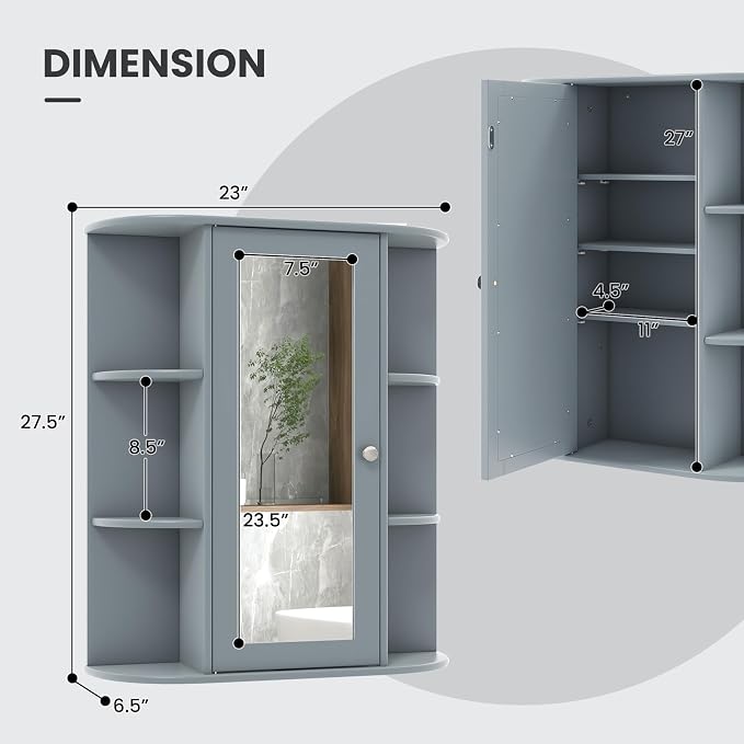 Tangkula Bathroom Medicine Cabinet, Wall Mounted Storage Cabinet - Image 3