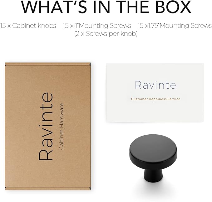 Ravinte 15 Pack Drawer Pulls 1-1/4 Inch Matte Black Kitchen Cabinet Knobs Solid - Image 7