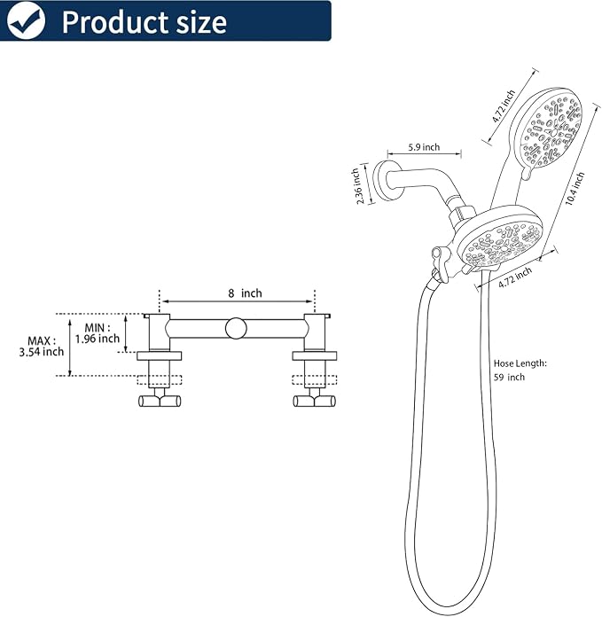 2 Handle Shower Faucet Shower System Complete 2 in 1 Shower Combo Set - Image 7