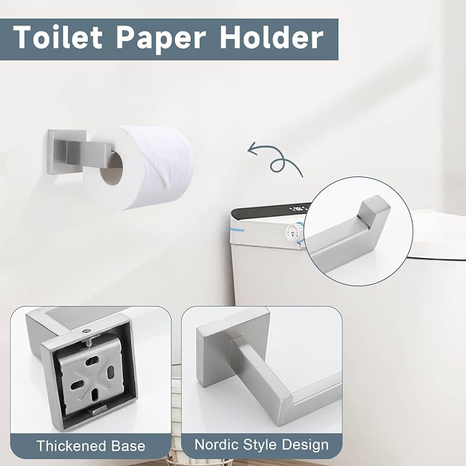 10-Piece Bathroom Hardware Accessories Set-Brushed Nickel Towel Bar, Holder & - Image 4
